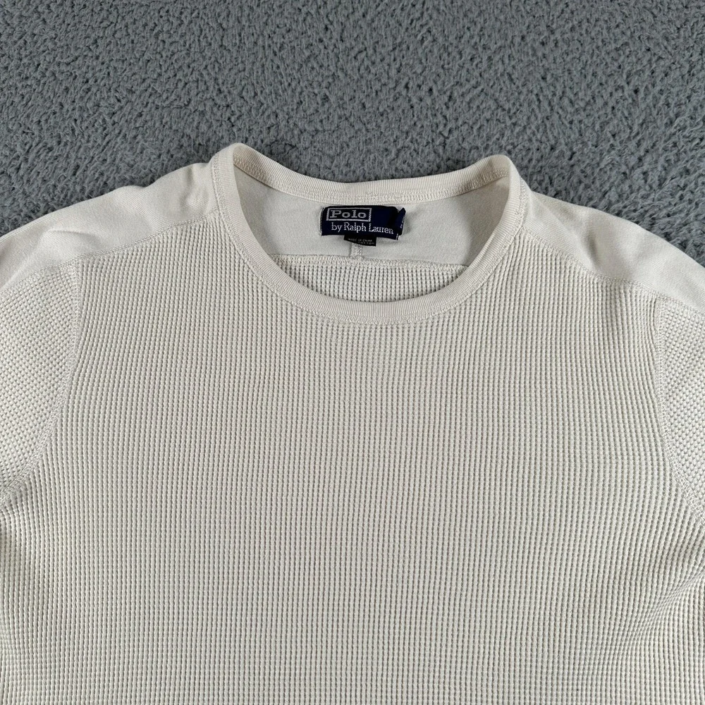 Vtg Polo By Ralph Lauren Shirt Mens XL(M Fits) White Thermal Waffle Knit Logo